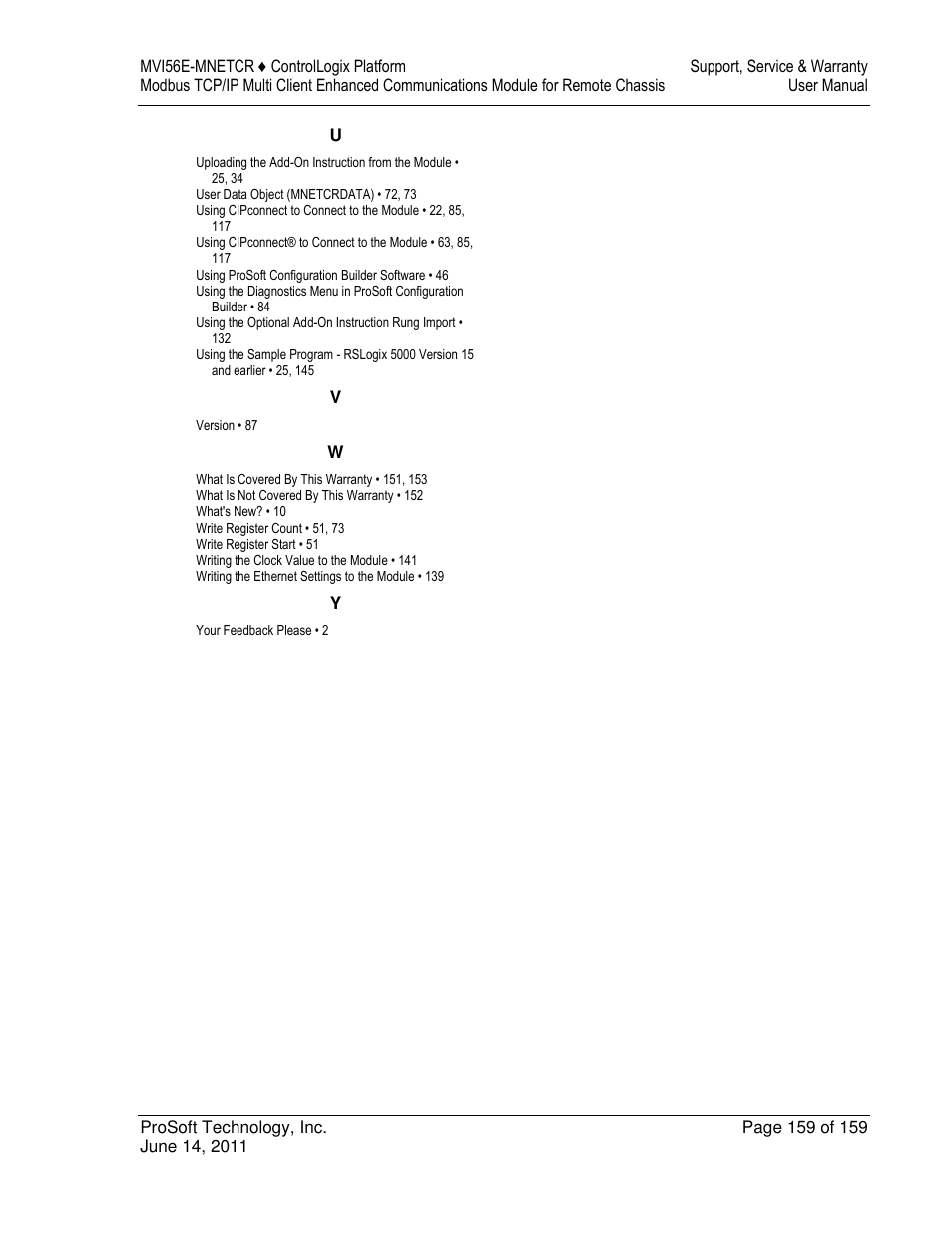 ProSoft Technology MVI56E-MNETCR User Manual | Page 159 / 159