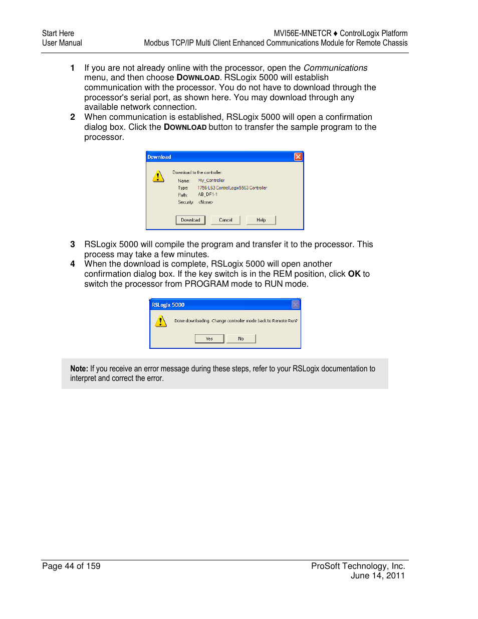 ProSoft Technology MVI56E-MNETCR User Manual | Page 44 / 159