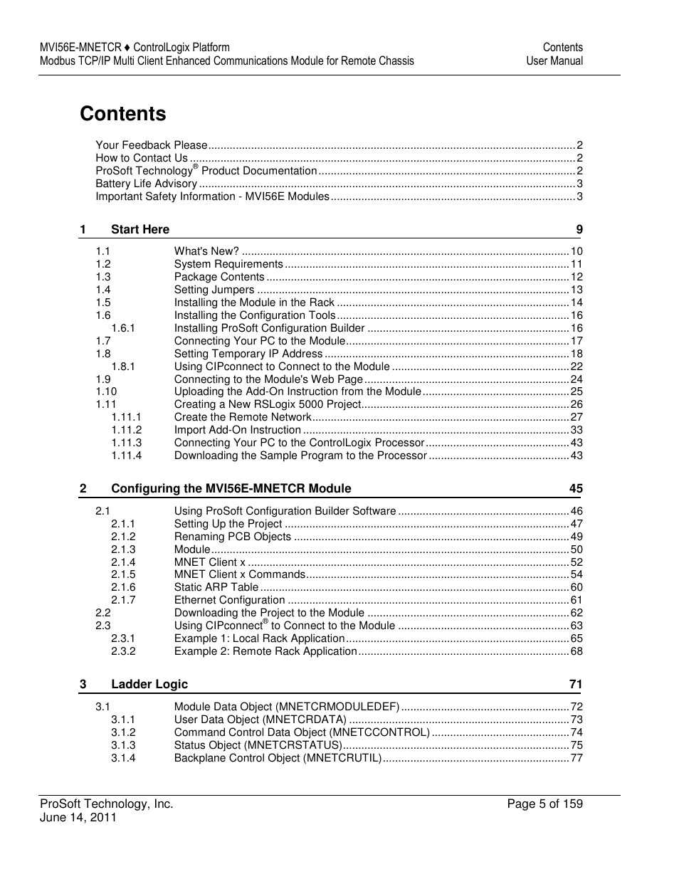 ProSoft Technology MVI56E-MNETCR User Manual | Page 5 / 159