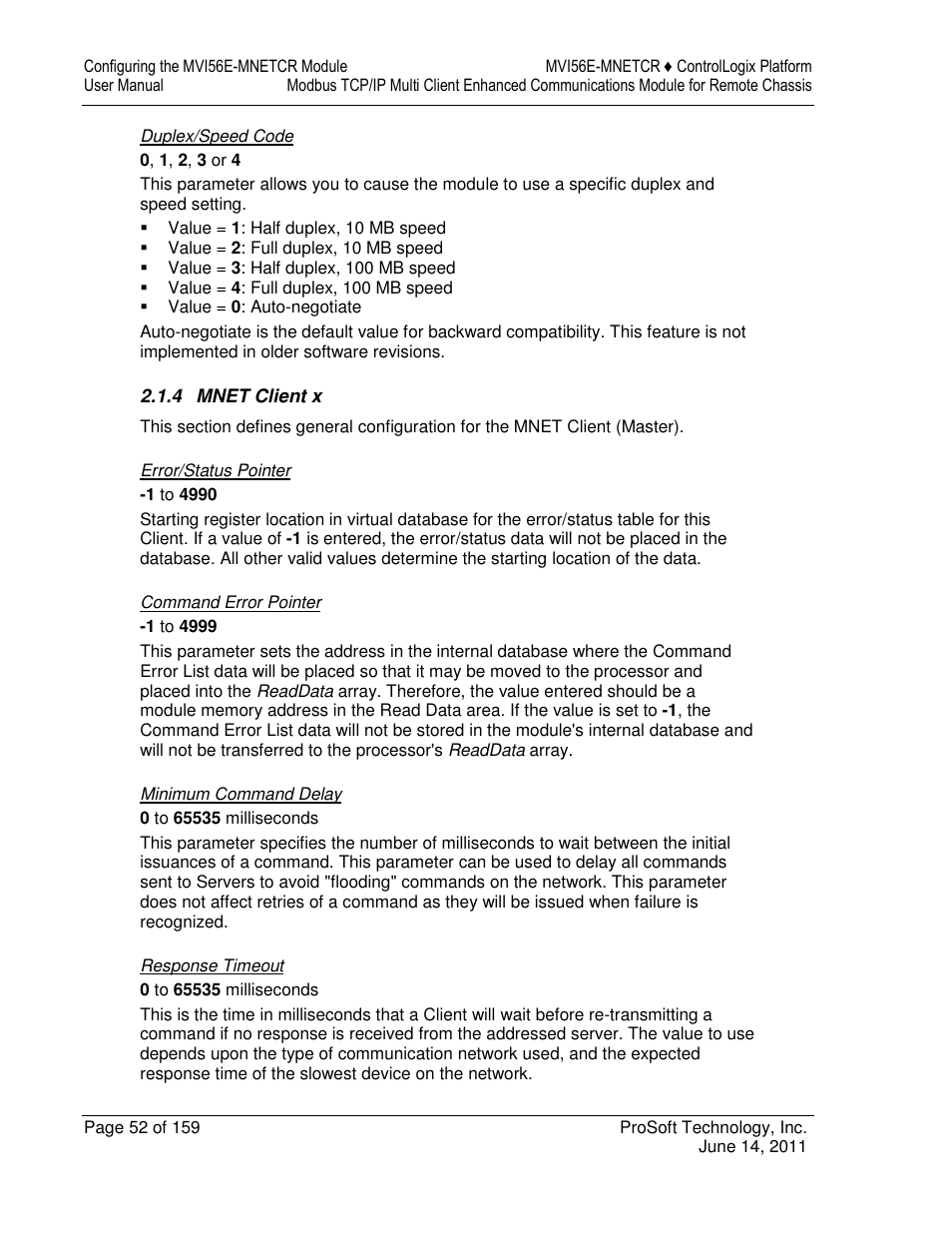 ProSoft Technology MVI56E-MNETCR User Manual | Page 52 / 159