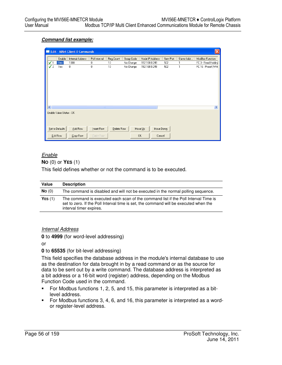 ProSoft Technology MVI56E-MNETCR User Manual | Page 56 / 159