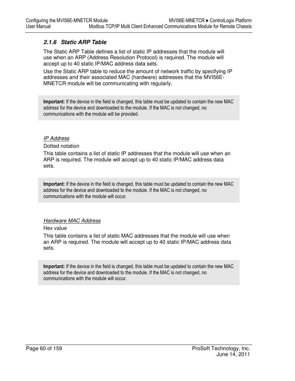 ProSoft Technology MVI56E-MNETCR User Manual | Page 60 / 159