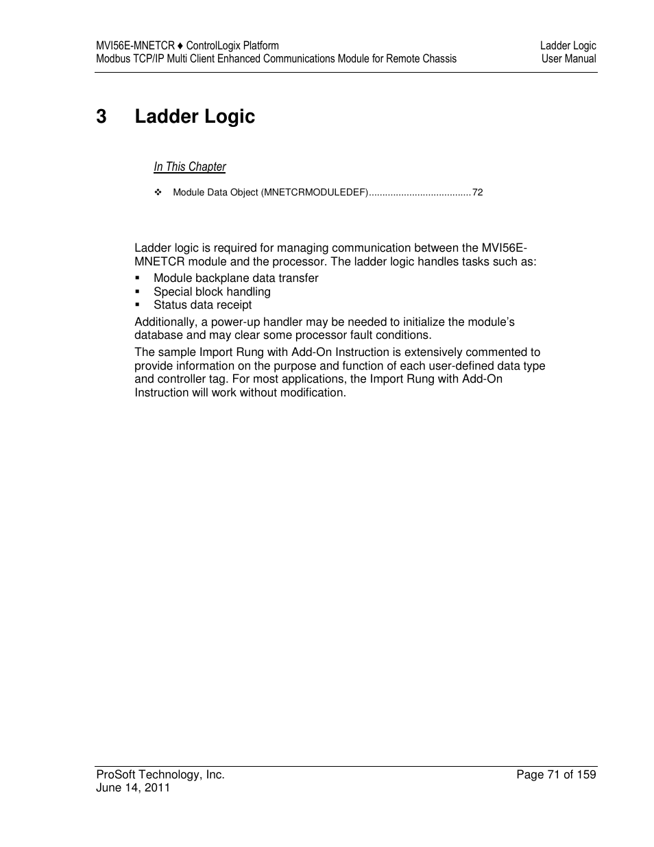 3ladder logic | ProSoft Technology MVI56E-MNETCR User Manual | Page 71 / 159