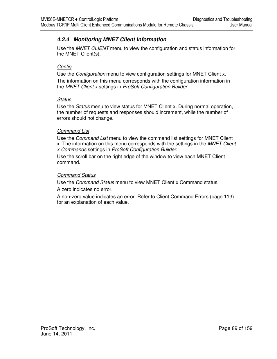 ProSoft Technology MVI56E-MNETCR User Manual | Page 89 / 159