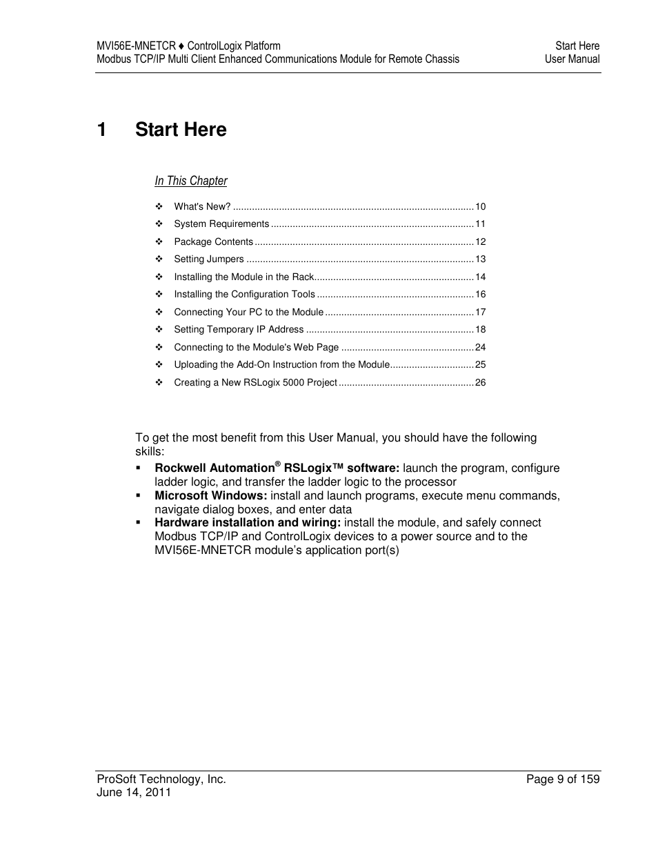 1start here | ProSoft Technology MVI56E-MNETCR User Manual | Page 9 / 159