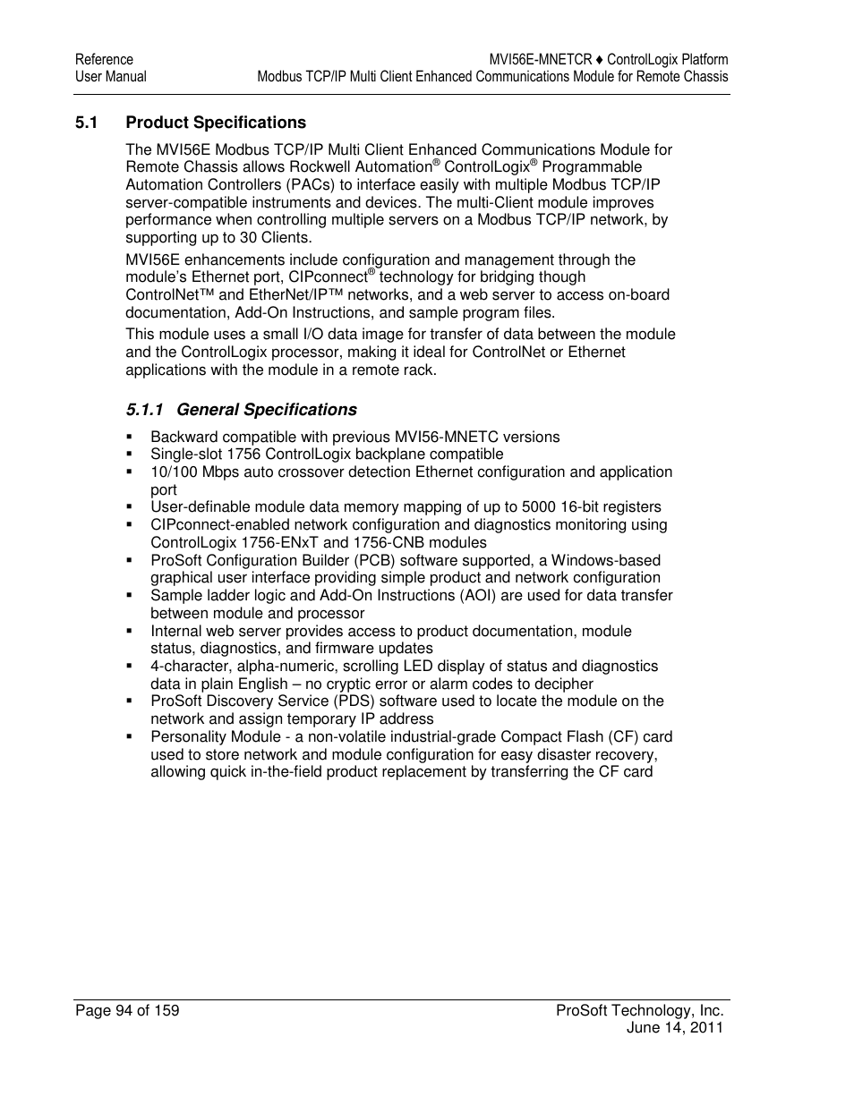 ProSoft Technology MVI56E-MNETCR User Manual | Page 94 / 159