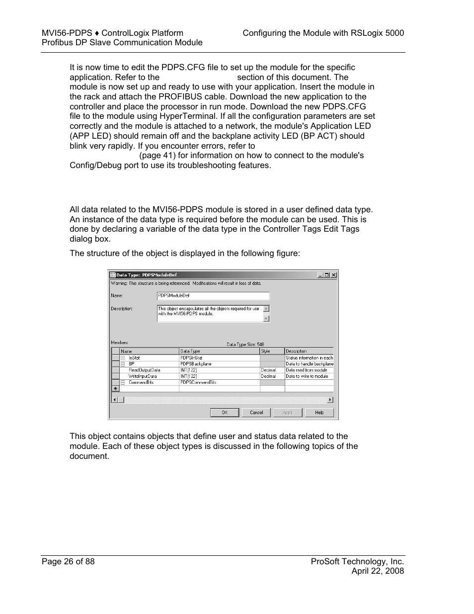 Module data object, Module, Data object | ProSoft Technology MVI56-PDPS User Manual | Page 26 / 88