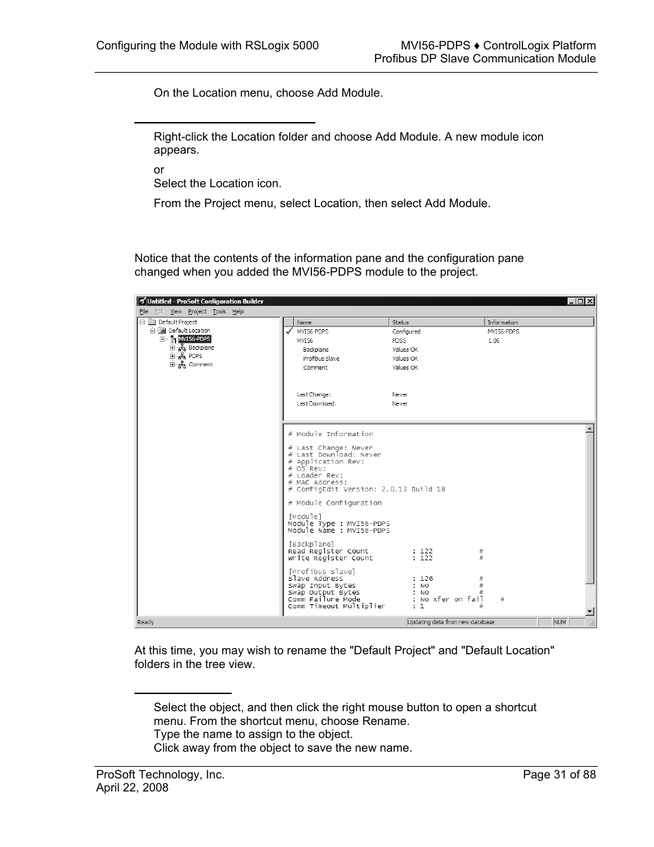 Set module parameters | ProSoft Technology MVI56-PDPS User Manual | Page 31 / 88