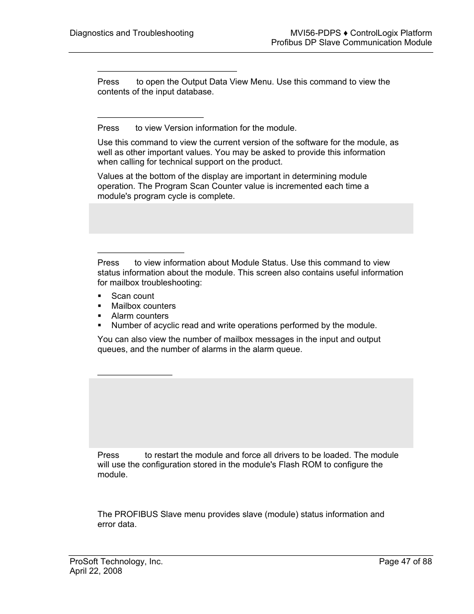 Profibus slave menu | ProSoft Technology MVI56-PDPS User Manual | Page 47 / 88