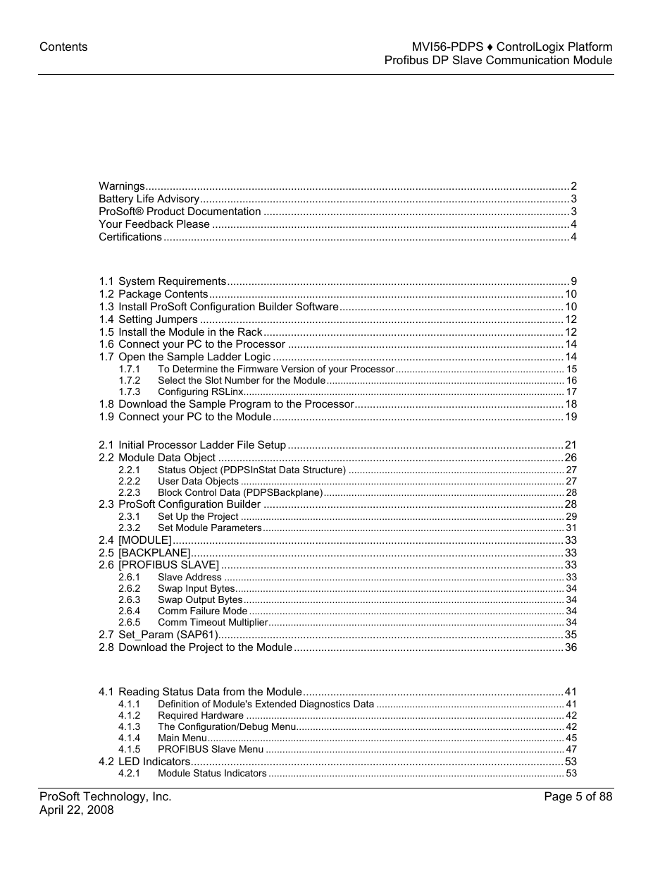 ProSoft Technology MVI56-PDPS User Manual | Page 5 / 88