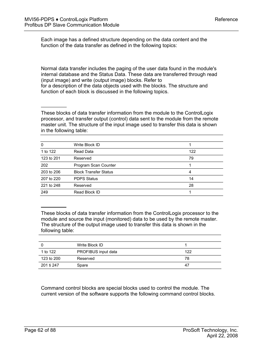 Normal data transfer, Command control blocks | ProSoft Technology MVI56-PDPS User Manual | Page 62 / 88