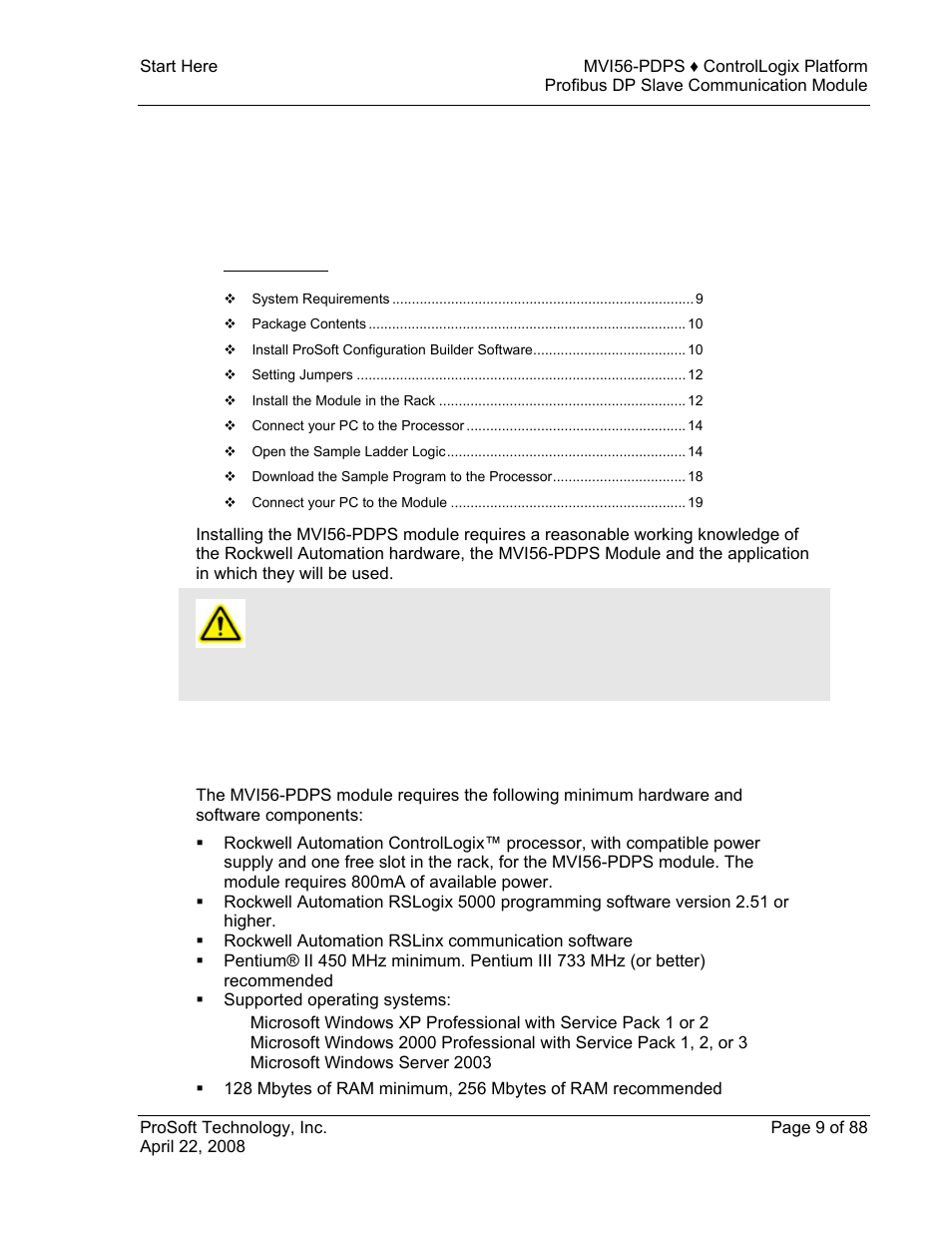 Start here, System requirements, Ge 9) | 1 start here | ProSoft Technology MVI56-PDPS User Manual | Page 9 / 88