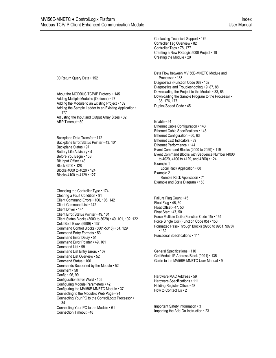 Index | ProSoft Technology MVI56E-MNETC User Manual | Page 181 / 183