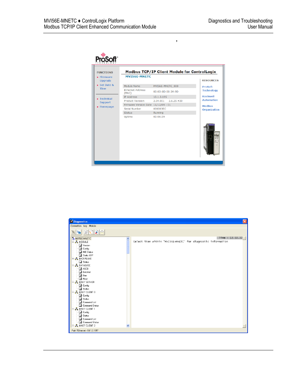 The diagnostics menu | ProSoft Technology MVI56E-MNETC User Manual | Page 95 / 183