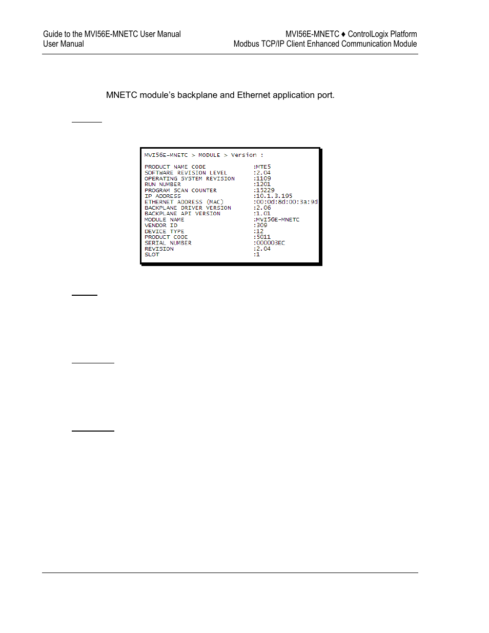 Monitoring module information, Monitoring backplane information | ProSoft Technology MVI56E-MNETC User Manual | Page 96 / 183