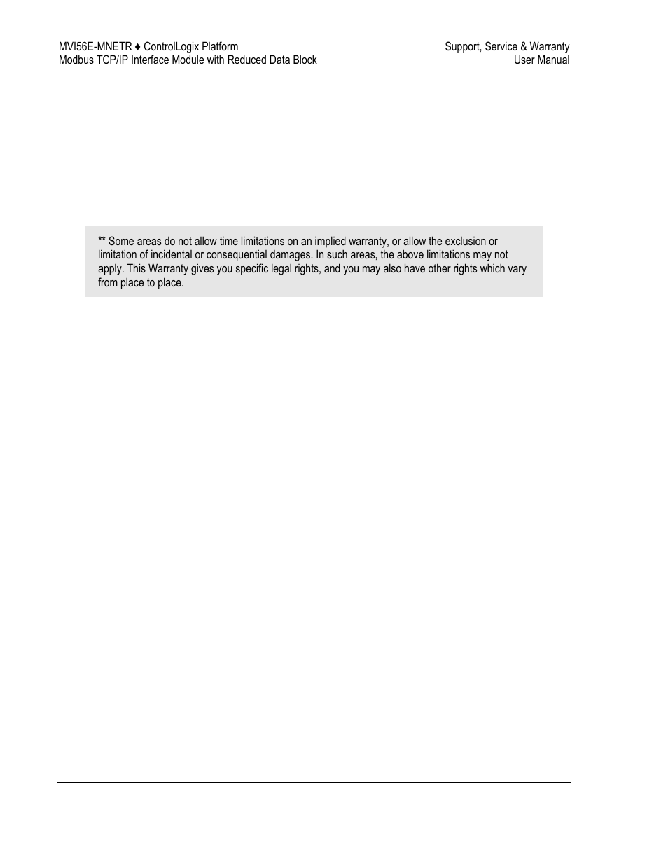 Limitation of remedies, Time limit for bringing suit, No other warranties | Allocation of risks, Controlling law and severability | ProSoft Technology MVI56E-MNETR User Manual | Page 150 / 153