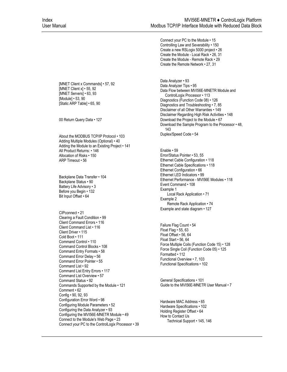 Index | ProSoft Technology MVI56E-MNETR User Manual | Page 151 / 153