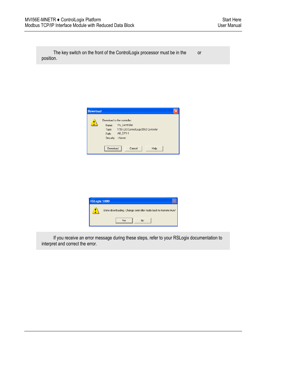 Download the sample program to the processor | ProSoft Technology MVI56E-MNETR User Manual | Page 48 / 153