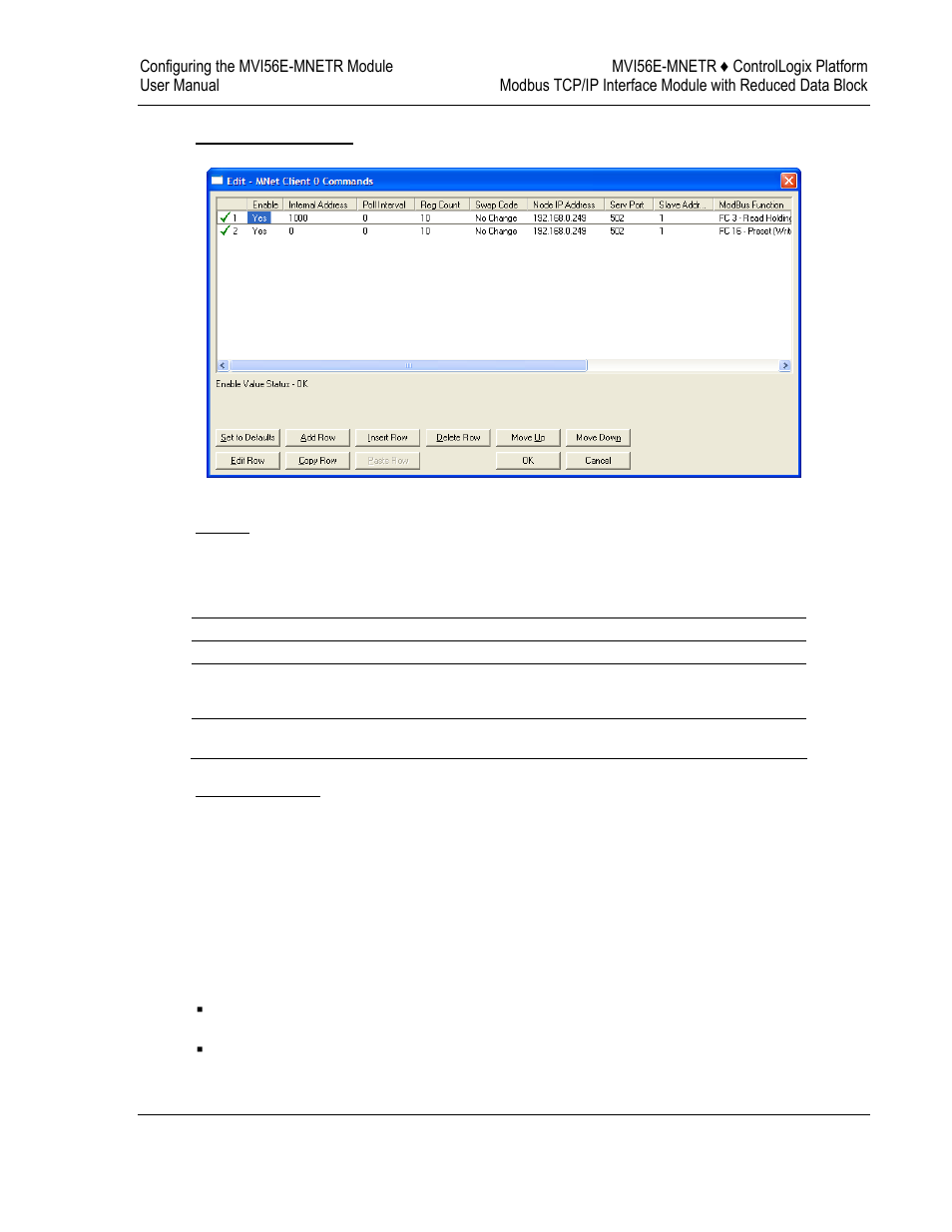 Command list example, Enable, Internal address | ProSoft Technology MVI56E-MNETR User Manual | Page 59 / 153