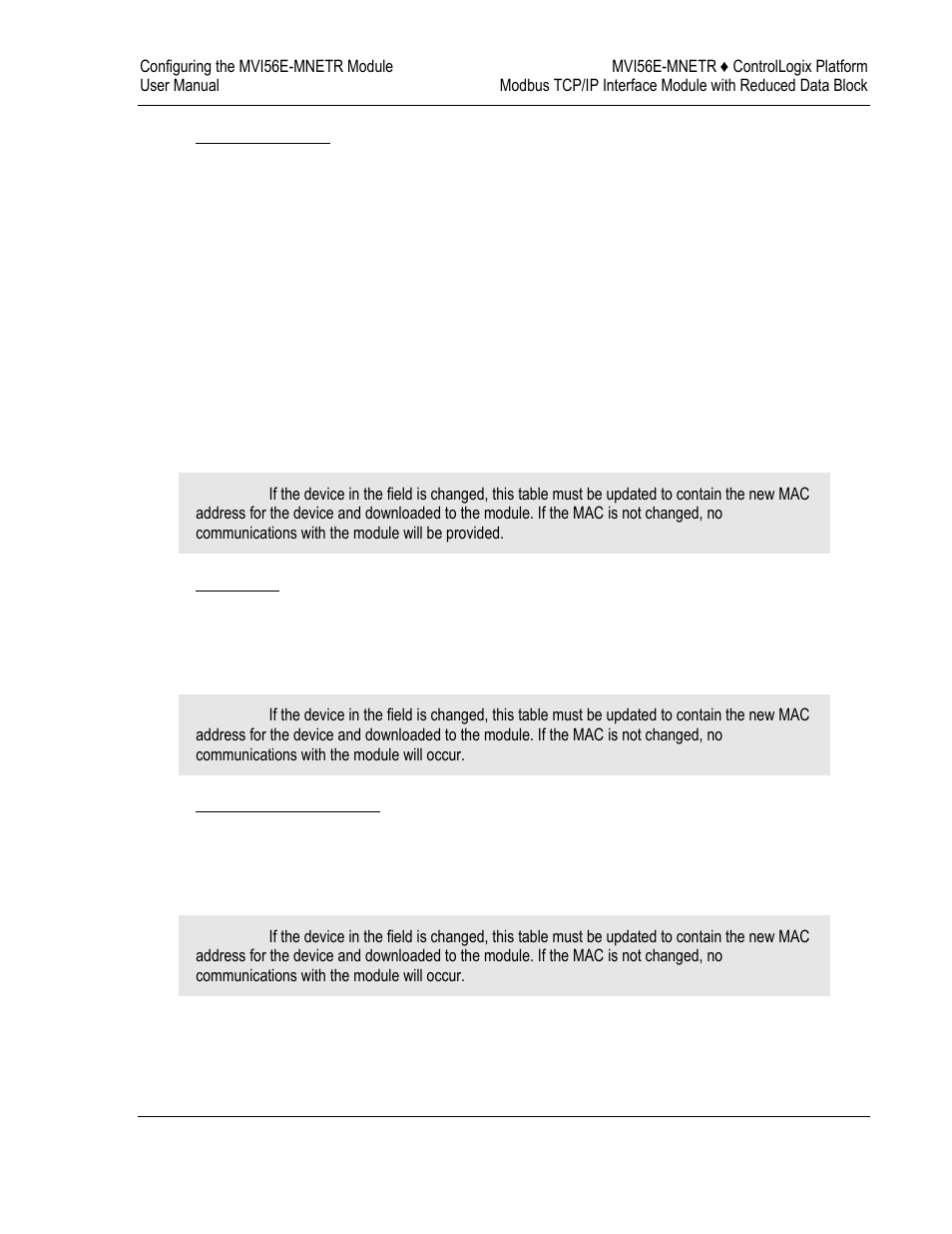 Word input offset, Static arp table, Ip address | Hardware mac address | ProSoft Technology MVI56E-MNETR User Manual | Page 65 / 153