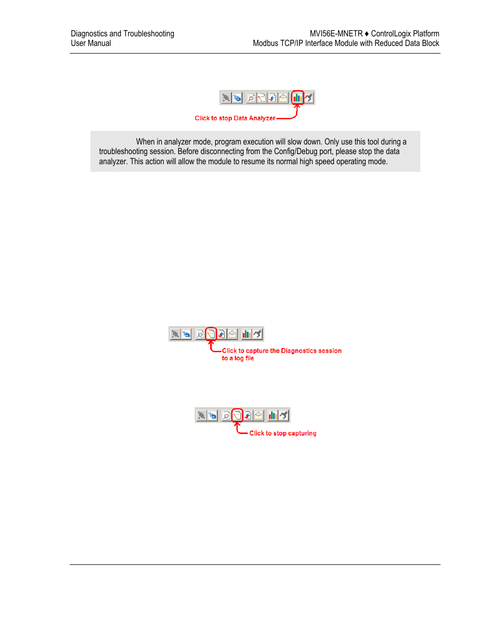 Stopping the data analyzer, Data analyzer tips | ProSoft Technology MVI56E-MNETR User Manual | Page 95 / 153