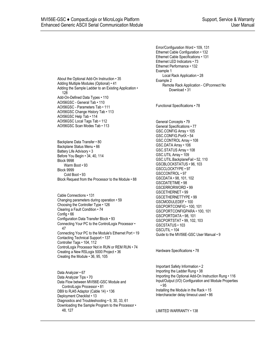 Index | ProSoft Technology MVI56E-GSC/ GSCXT User Manual | Page 139 / 140