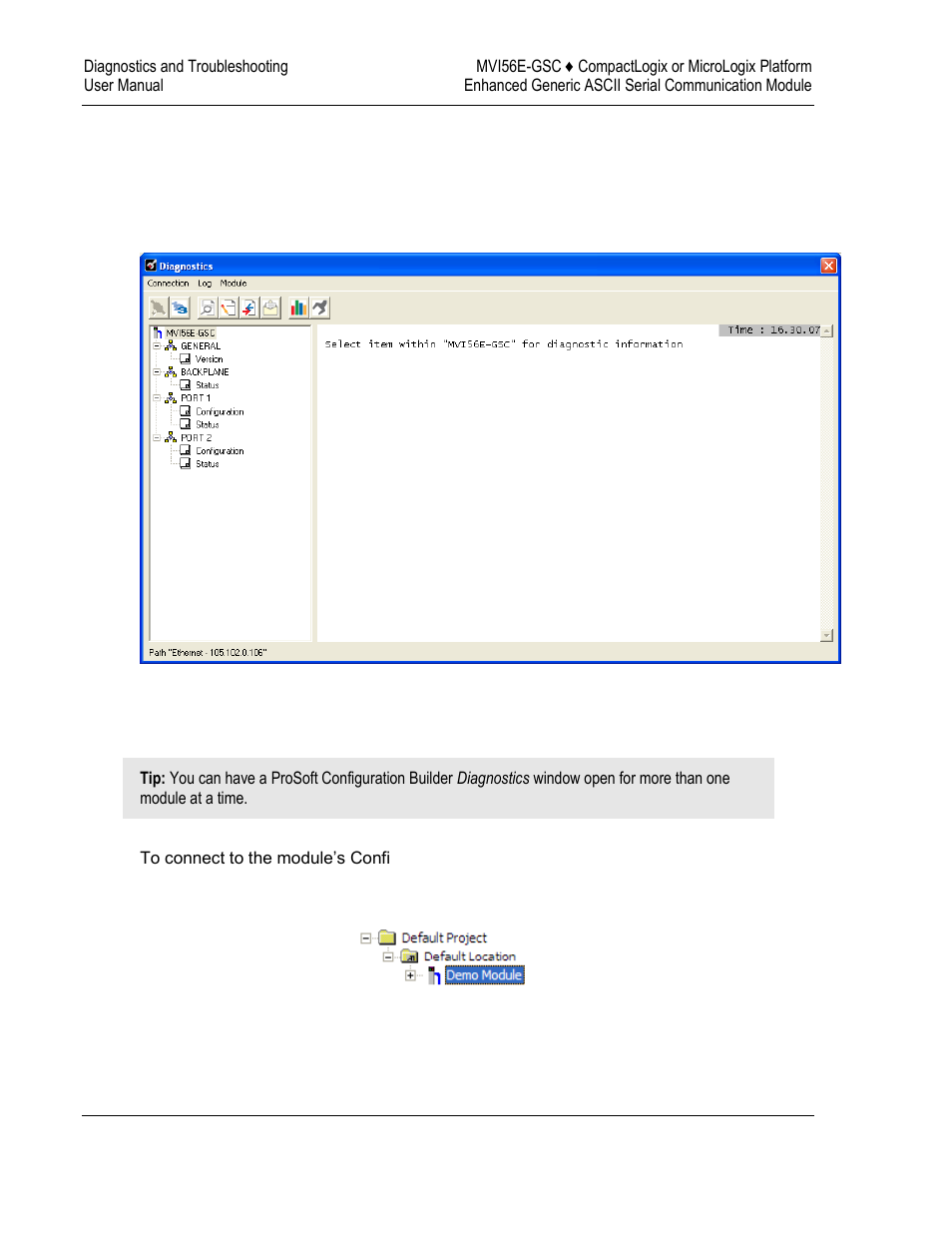 The diagnostics menu | ProSoft Technology MVI56E-GSC/ GSCXT User Manual | Page 62 / 140