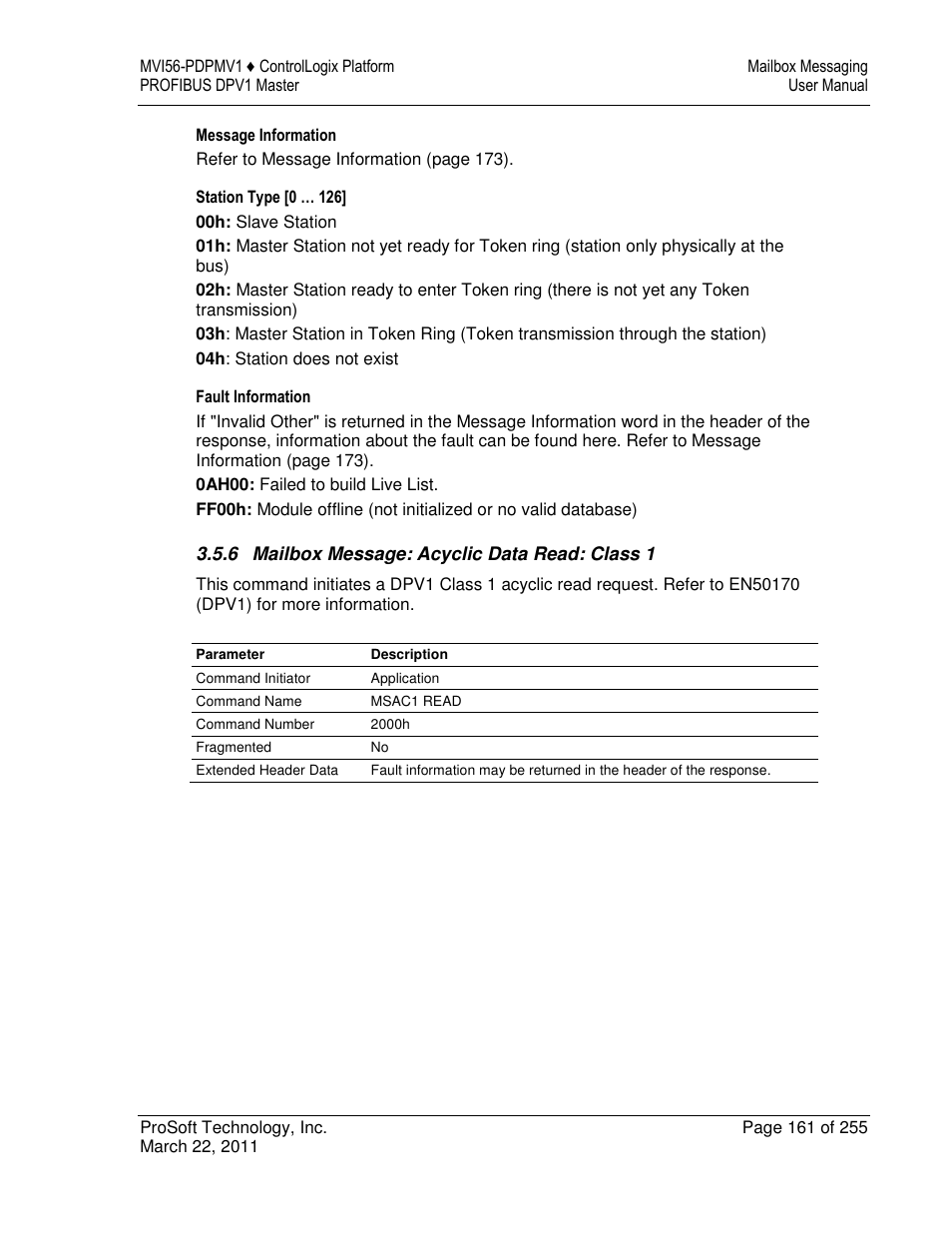 ProSoft Technology MVI56-PDPMV1 User Manual | Page 161 / 255