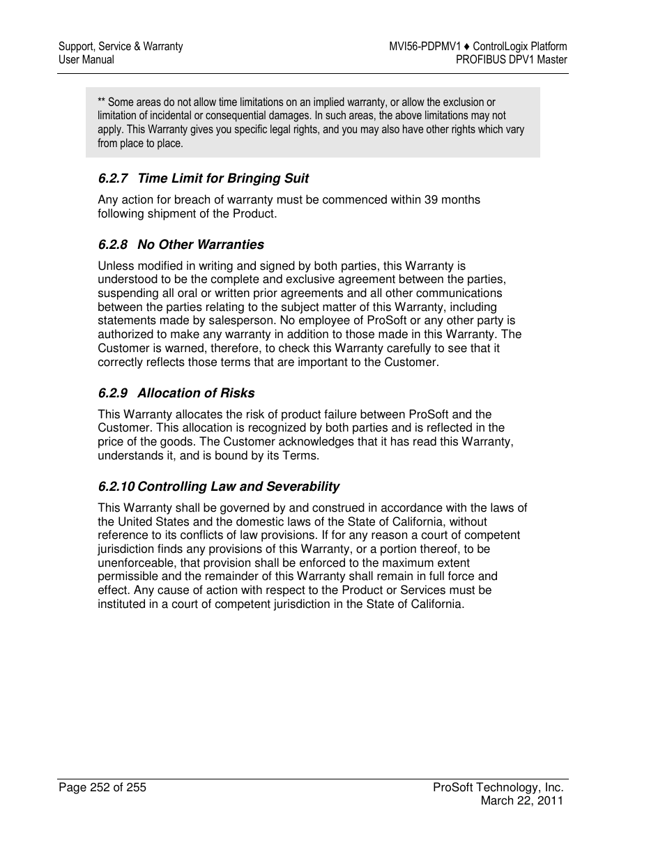 ProSoft Technology MVI56-PDPMV1 User Manual | Page 252 / 255