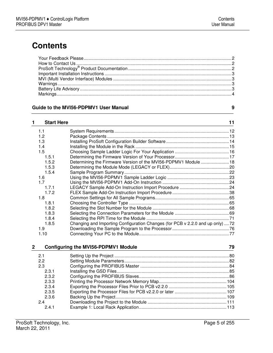 ProSoft Technology MVI56-PDPMV1 User Manual | Page 5 / 255