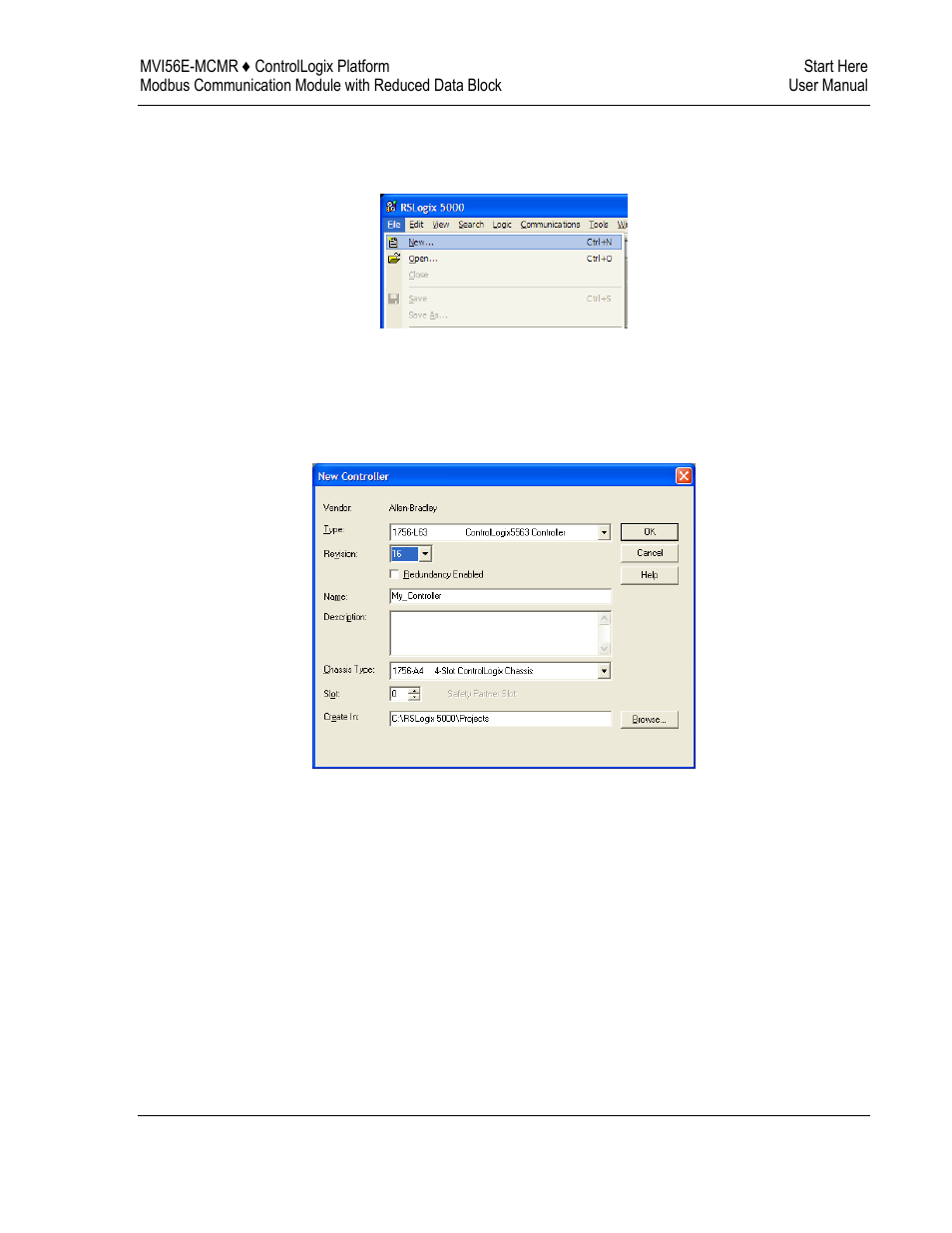 Creating a new rslogix 5000 project | ProSoft Technology MVI56E-MCMR User Manual | Page 21 / 225