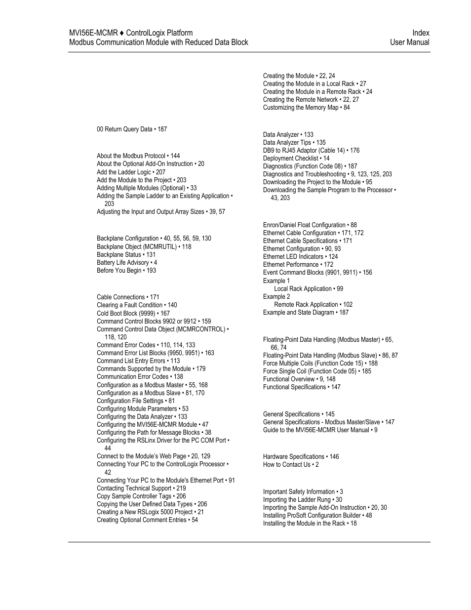 Index | ProSoft Technology MVI56E-MCMR User Manual | Page 223 / 225