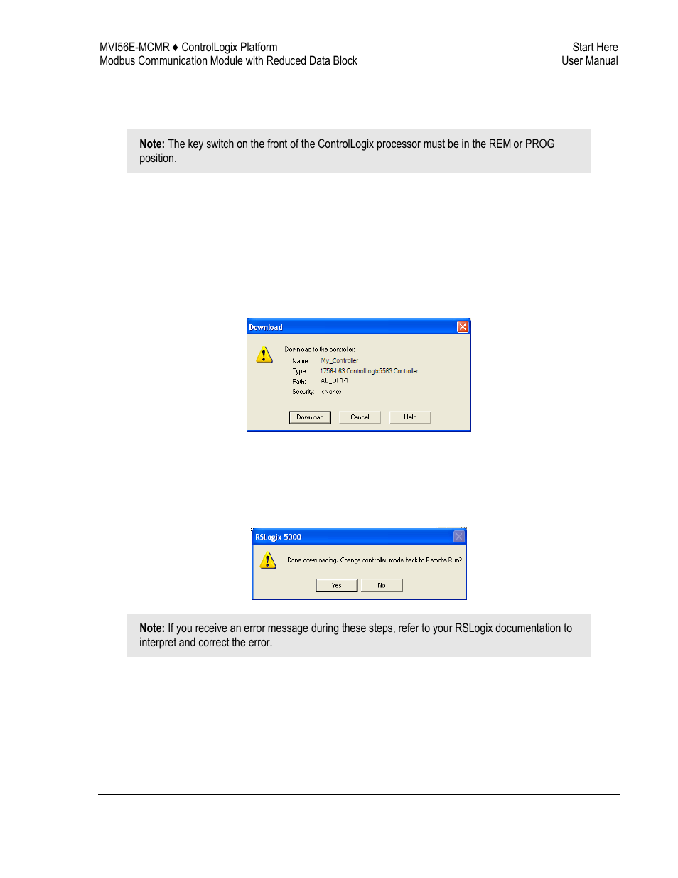 Downloading the sample program to the processor | ProSoft Technology MVI56E-MCMR User Manual | Page 43 / 225