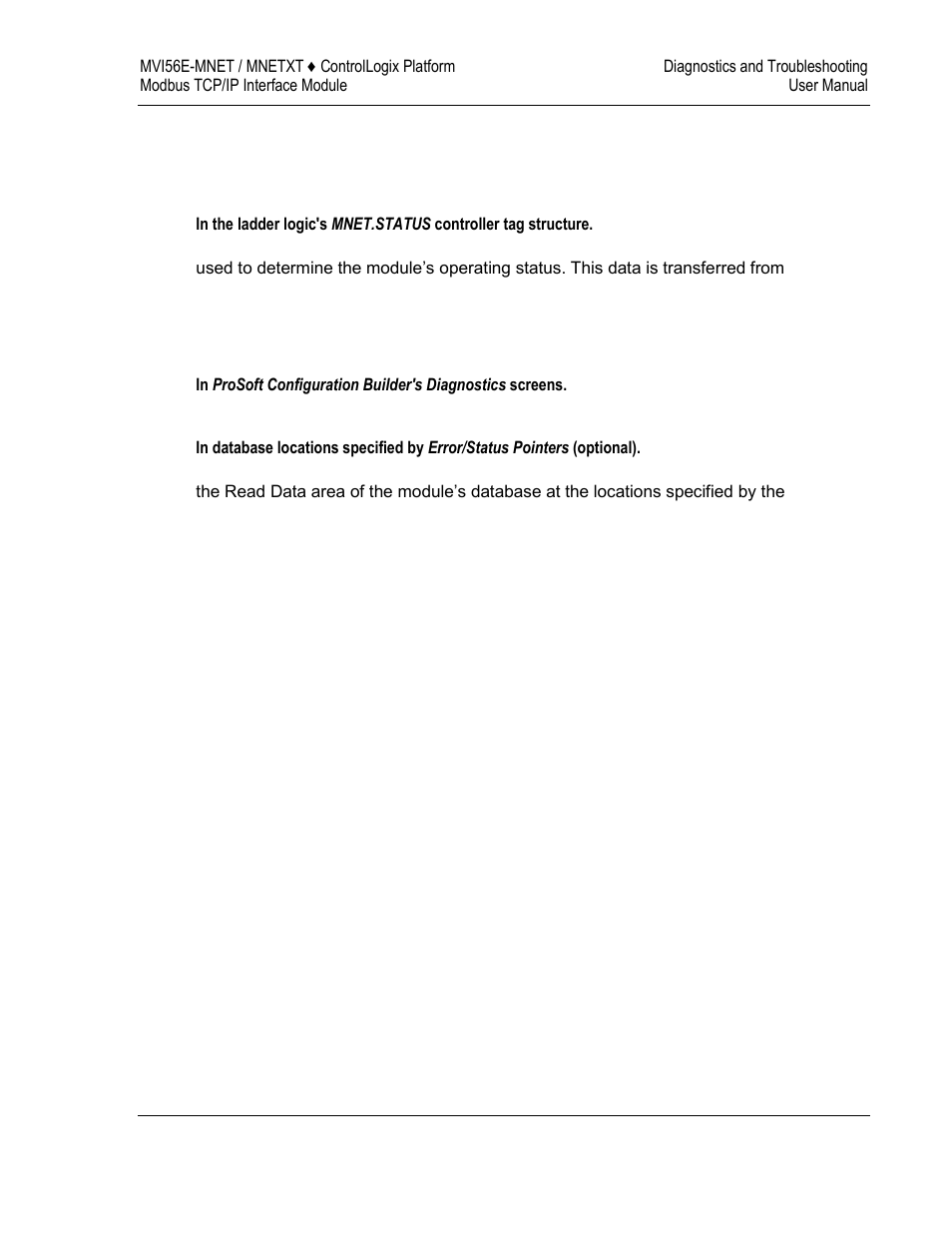 Reading status data from the module | ProSoft Technology MVI56E-MNET/MNETXT User Manual | Page 101 / 181