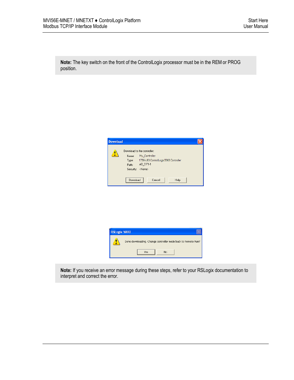Downloading the sample program to the processor | ProSoft Technology MVI56E-MNET/MNETXT User Manual | Page 33 / 181