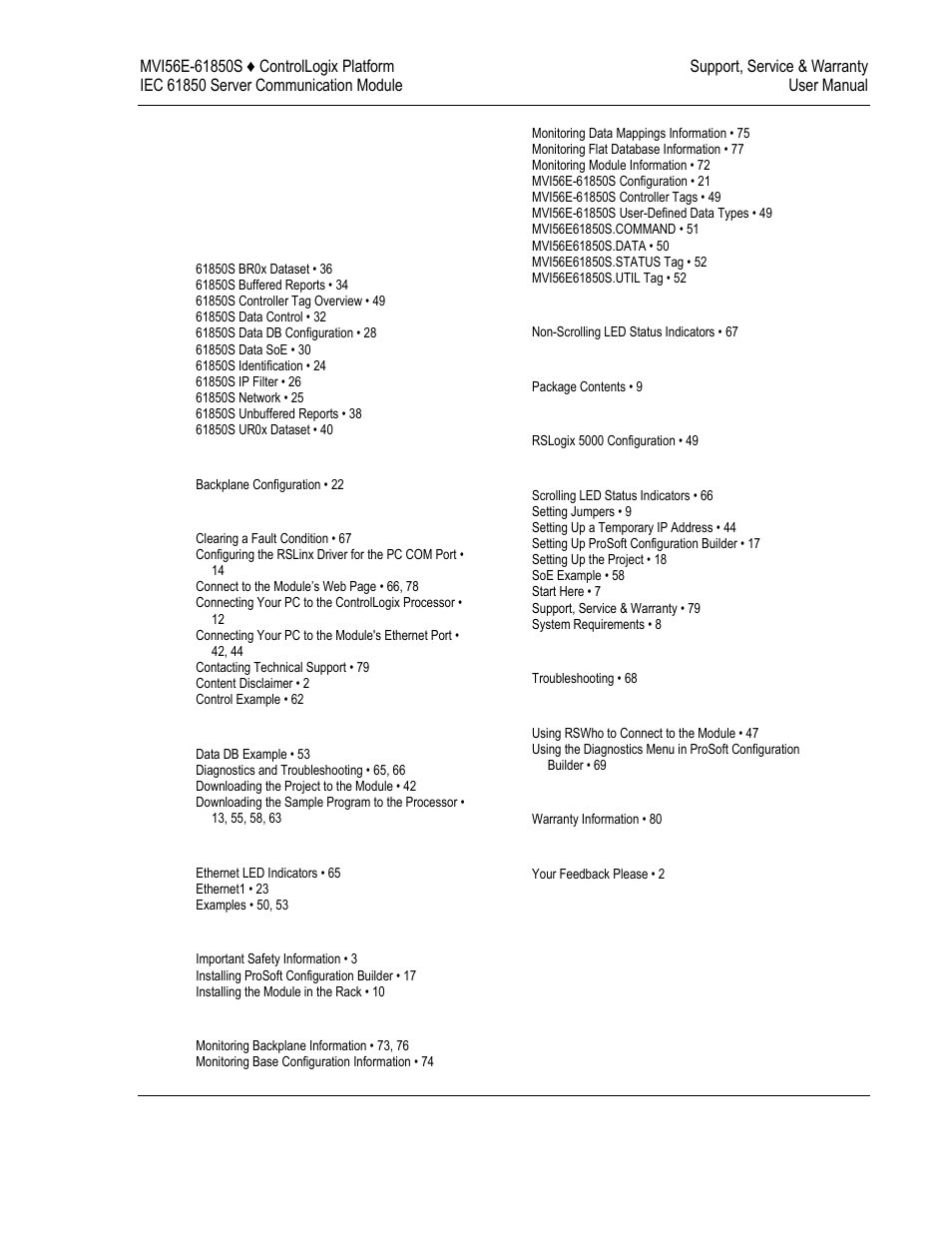 Index | ProSoft Technology MVI56E-61850S User Manual | Page 81 / 81
