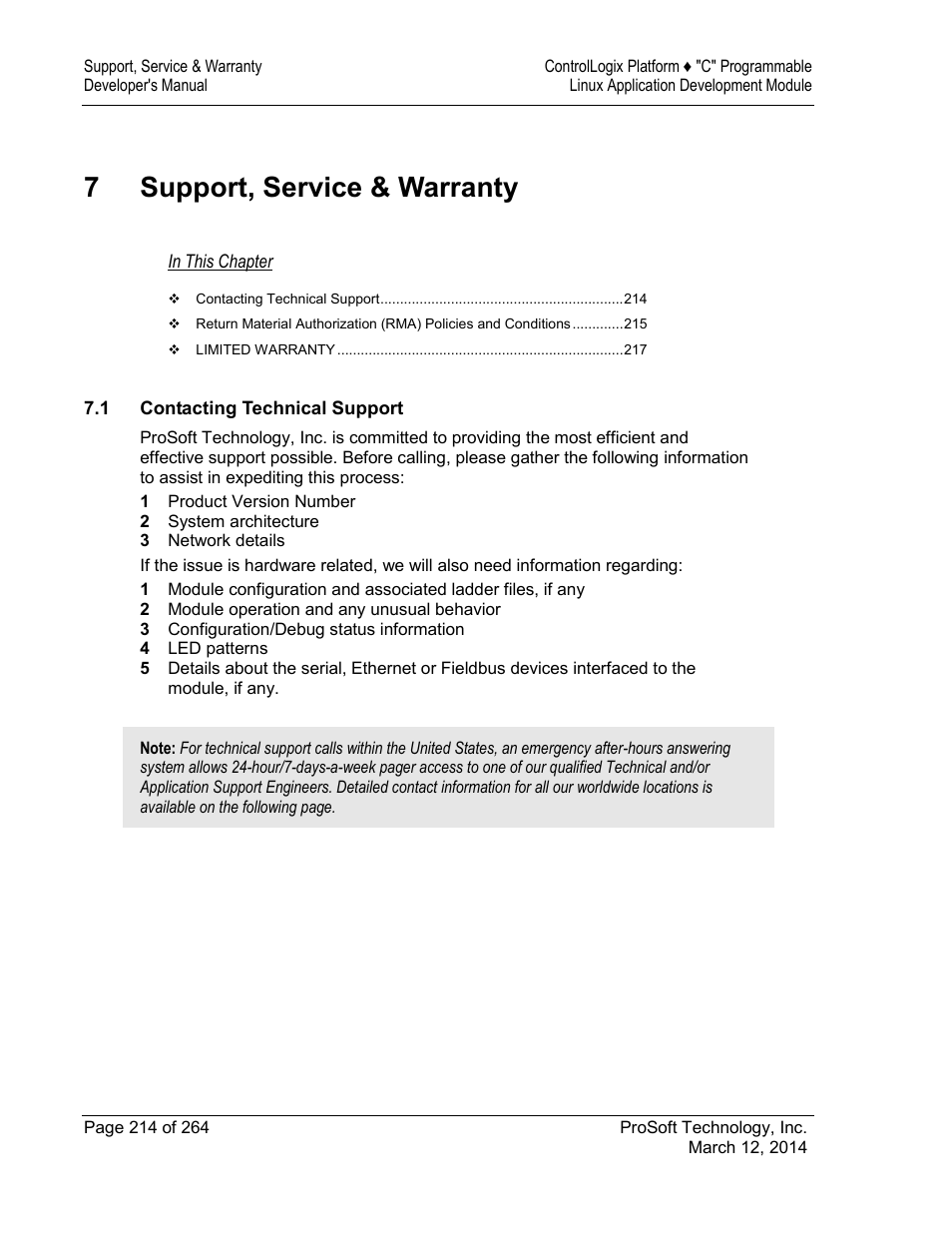 7support, service & warranty | ProSoft Technology MVI56E-LDM User Manual | Page 220 / 264