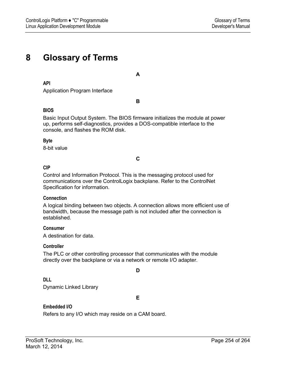 8glossary of terms | ProSoft Technology MVI56E-LDM User Manual | Page 260 / 264