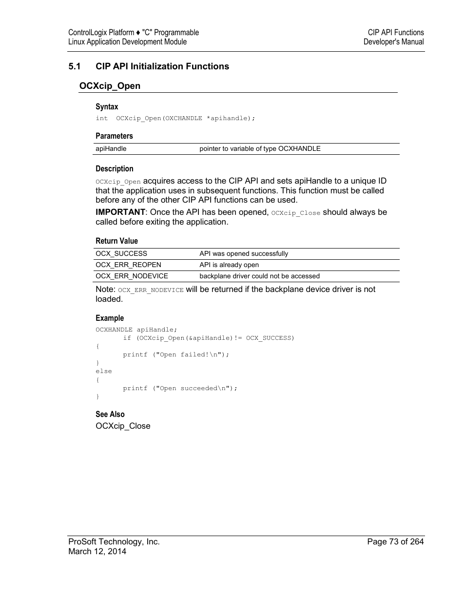 Cip api initialization functions | ProSoft Technology MVI56E-LDM User Manual | Page 79 / 264