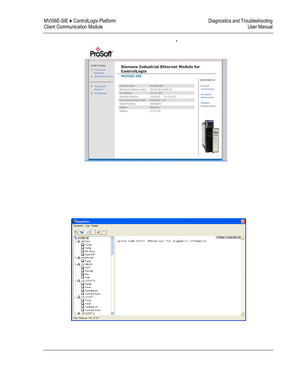 2 the diagnostics menu | ProSoft Technology MVI56E-SIE User Manual | Page 121 / 168