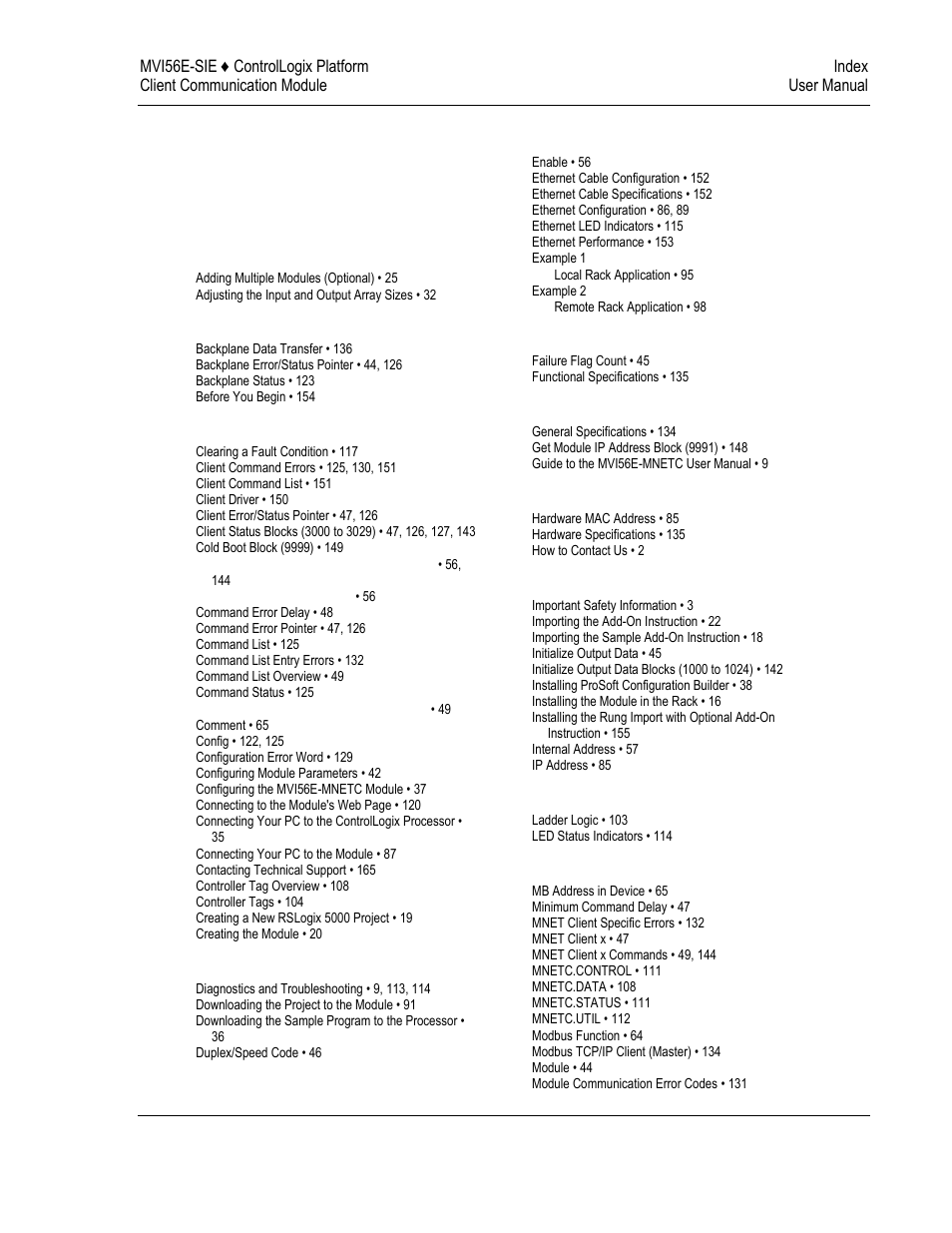 Index | ProSoft Technology MVI56E-SIE User Manual | Page 167 / 168