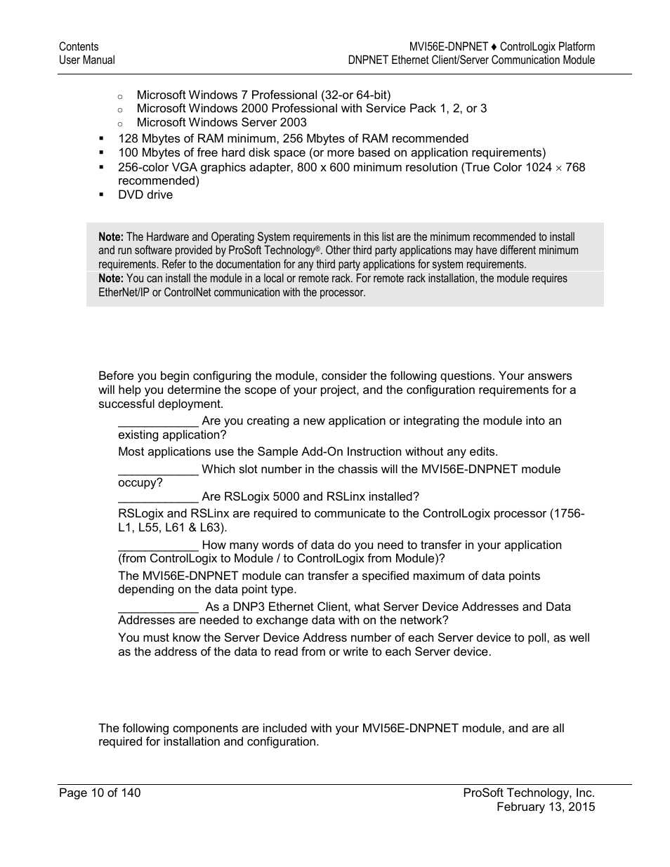 Deployment checklist, Package contents | ProSoft Technology MVI56E-DNPNET User Manual | Page 10 / 140