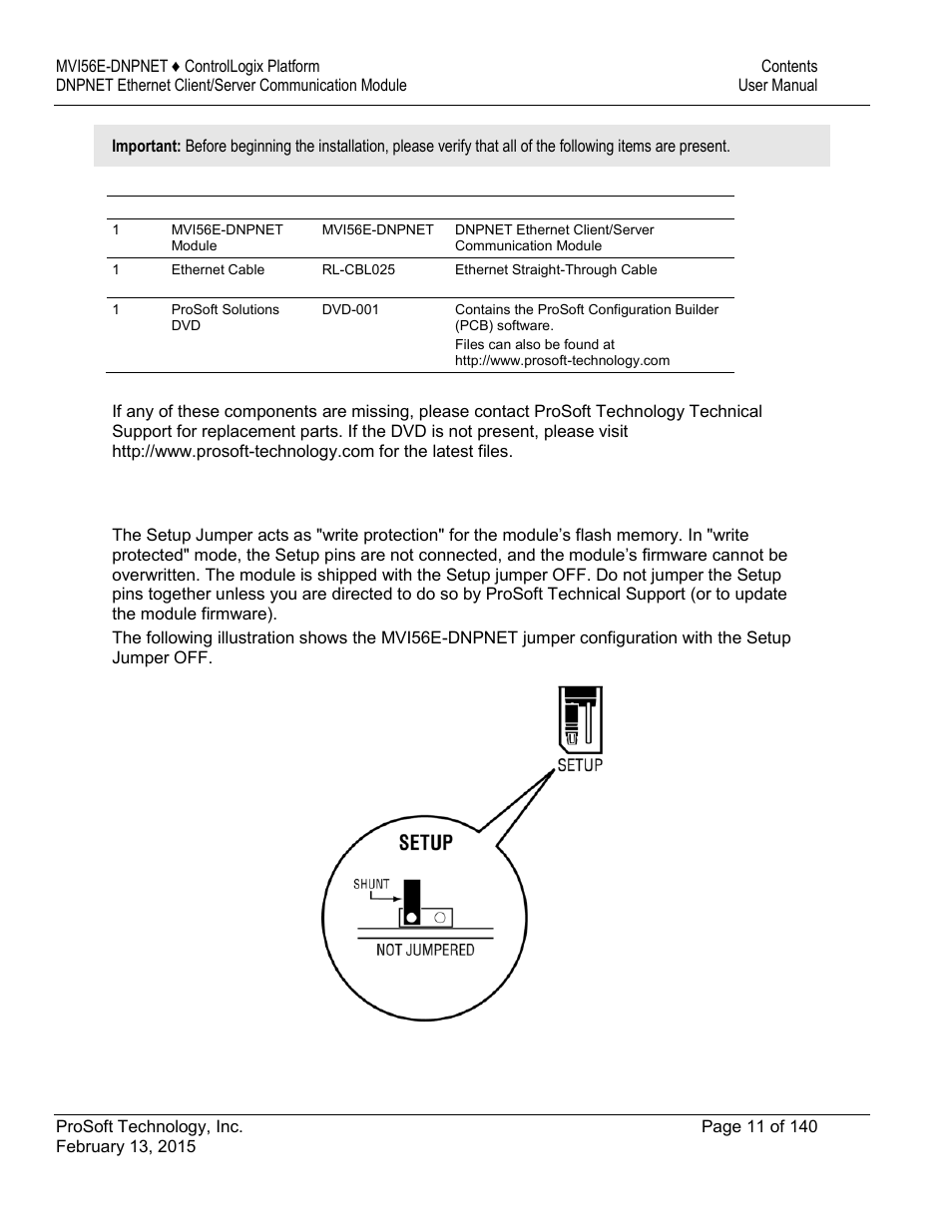Setting jumpers | ProSoft Technology MVI56E-DNPNET User Manual | Page 11 / 140