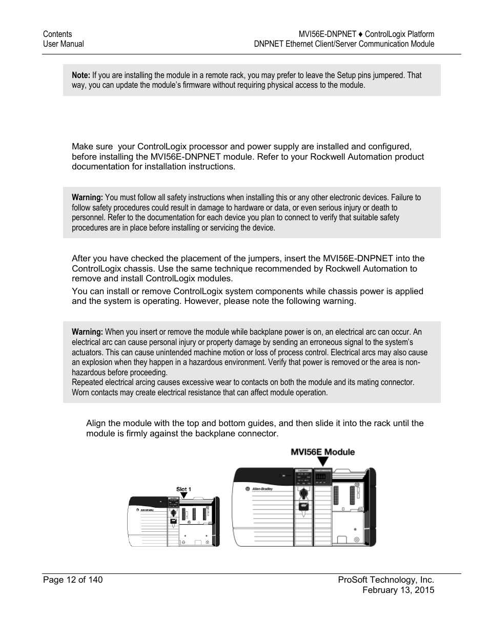 Installing the module in the rack | ProSoft Technology MVI56E-DNPNET User Manual | Page 12 / 140