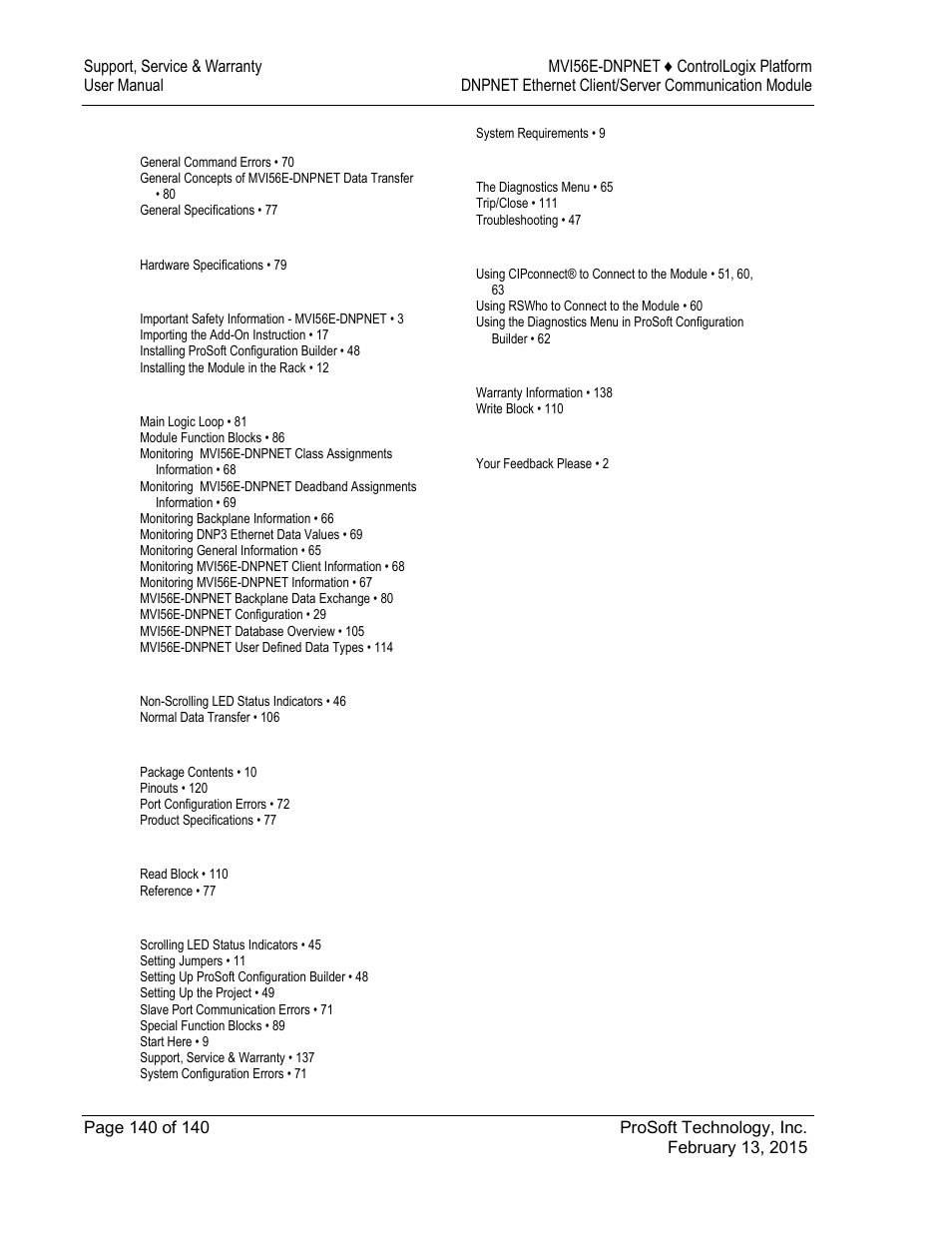 ProSoft Technology MVI56E-DNPNET User Manual | Page 140 / 140