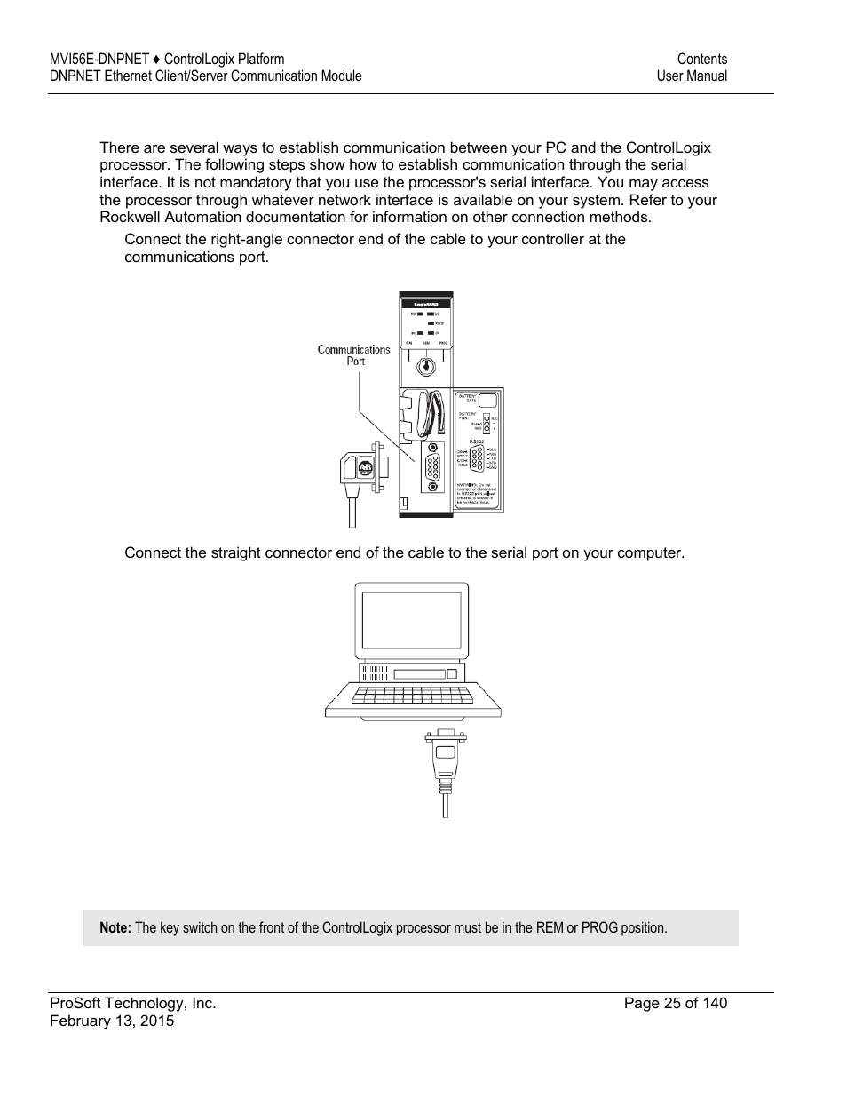 Connecting your pc to the controllogix processor, Downloading the sample program to the processor | ProSoft Technology MVI56E-DNPNET User Manual | Page 25 / 140