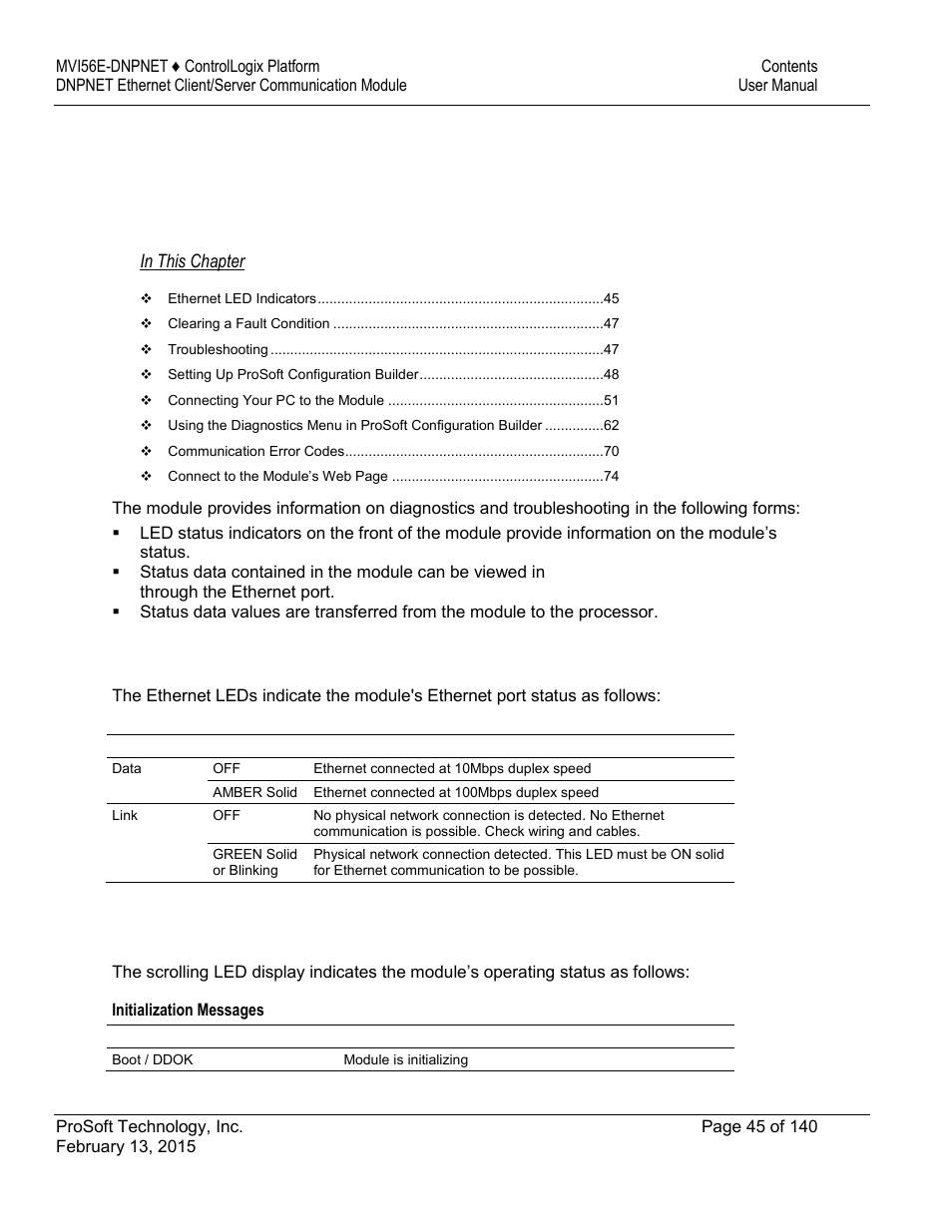 3diagnostics and troubleshooting | ProSoft Technology MVI56E-DNPNET User Manual | Page 45 / 140