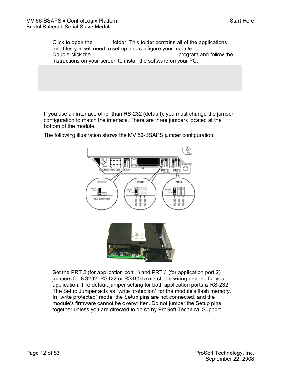 Setting jumpers, Setting, Jumpers | ProSoft Technology MVI56-BSAPS User Manual | Page 12 / 83
