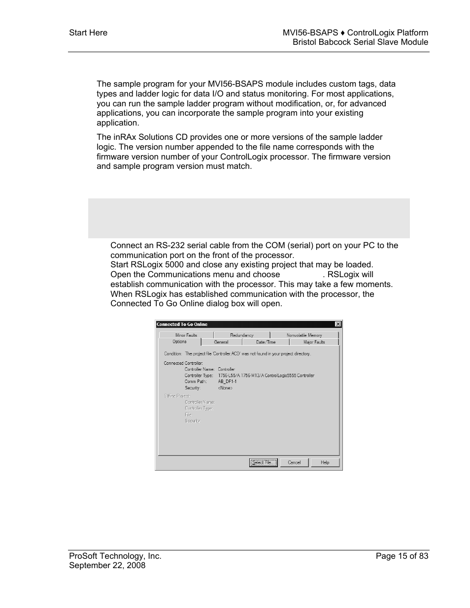Open the sample ladder logic | ProSoft Technology MVI56-BSAPS User Manual | Page 15 / 83