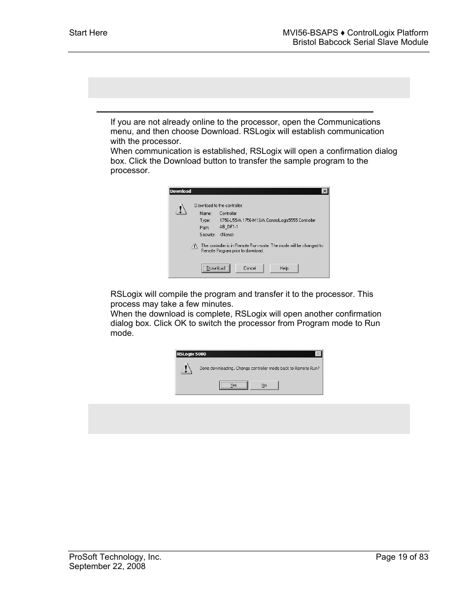 Download the sample program to the processor | ProSoft Technology MVI56-BSAPS User Manual | Page 19 / 83